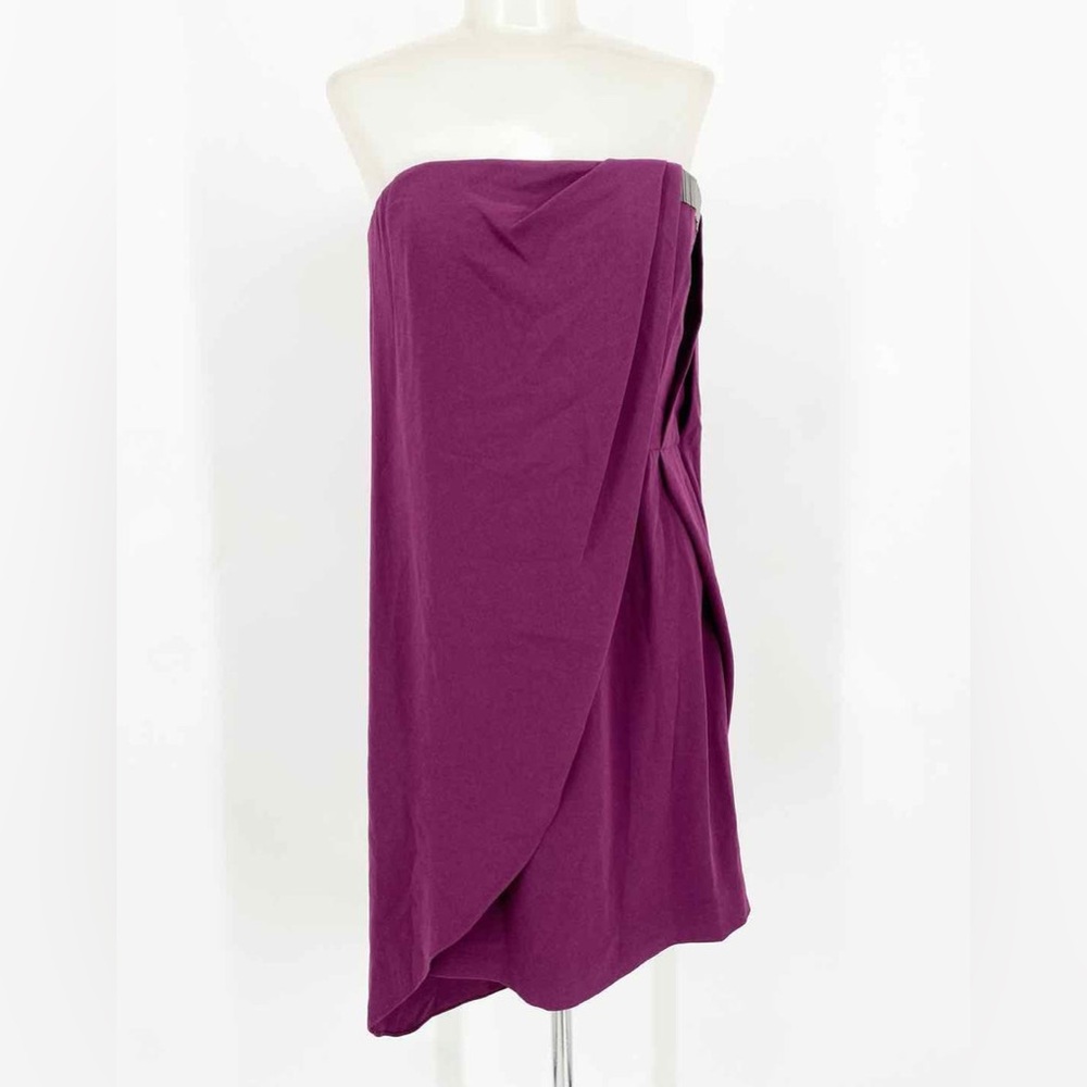 Halston Heritage Hi Low Bandeau Cocktail Dress in Magenta